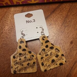 Cowhide Cow Ear Tag Earrings